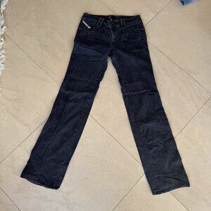 Diesel distressed black jeans, red stitching bootcut size 31